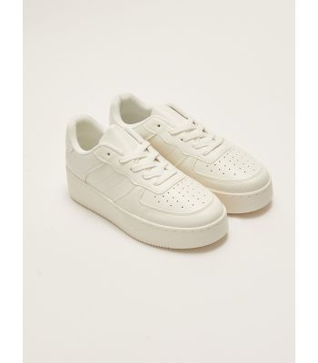 Leather Look Lace-Up Thick Sole Women's Sneakers