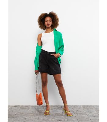 High Waist Standard Fit Straight Pocket Detailed Women's Rodeo Jean Shorts