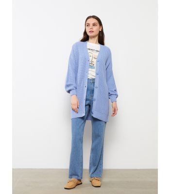 كارديجان منسوج بأكمام طويلة وياقة V