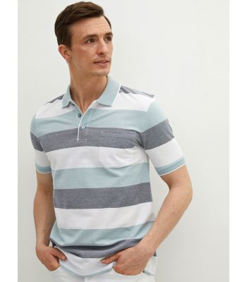 Polo Neck Striped Short Sleeve Pique T-Shirt