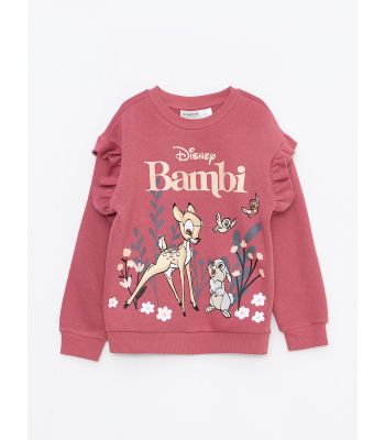 Crew Neck Bambi Printed Long Sleeve Girl Sweatshirt