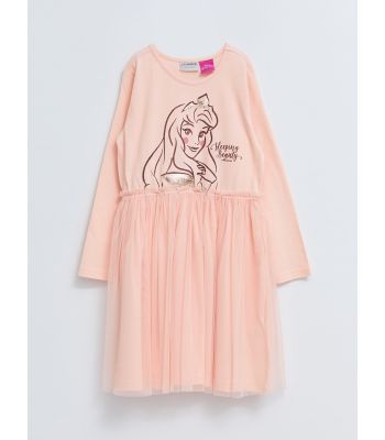 Crew Neck Disney Princess Printed Long Sleeve Girls Dress