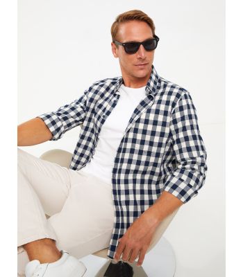 Regular Fit Long Sleeve Plaid Men's Shirt