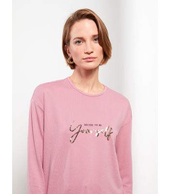 Crew Neck Sequin Embroidered Long Sleeve Women's Tunic