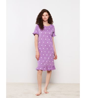 Crew Neck Polka Dot Short Sleeve Cotton Women's Nightgown