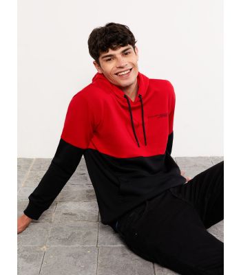 Hooded Long Sleeve Men's Hoodie with Color Block