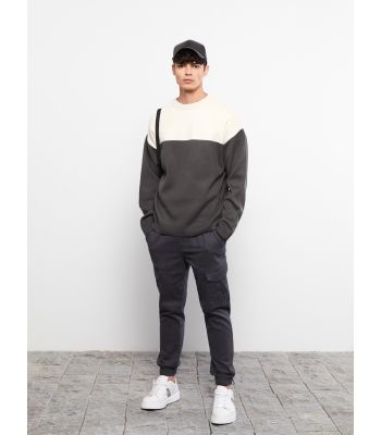 Crew Neck Long Sleeve Men's Tricot Sweater with Color Block