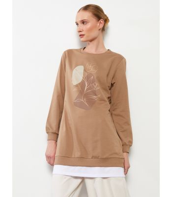 Crew Neck Printed Long Sleeve Women's Tunic