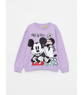 Crew Neck Minnie and Mickey Mouse Printed Long Sleeve Girl Sweatshirt