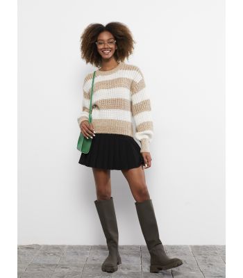 Crew Neck Long Sleeve Women's Tricot Sweater