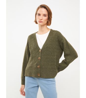 كارديجان محبوك بأكمام طويلة وياقة V