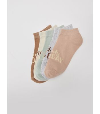 Slogan Printed Women's Booties Socks 5-Pack