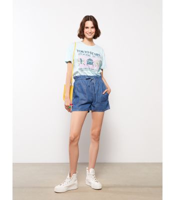 شورت جينز نسائي بخصر مرتفع