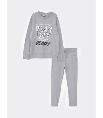 Crew Neck Printed Long Sleeve Boy Sweatshirt and Sweatpants