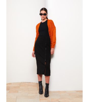 Women's Plain Button Detailed Skirt