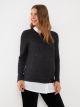 Shirt Collar Plain Long Sleeve Maternity T-Shirt