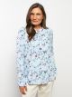 Crew Neck Flower Long Sleeve Viscose Women's Blouse