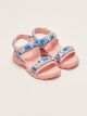 Double Band Patterned Hook and Loop Girls' Sandals