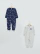 Crew Neck Long Sleeve Printed Baby Boy Zipper Jumpsuit 2-Pack
