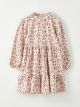 Crew Neck Patterned Long Sleeve Gabardine Girl Dress