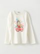 Crew Neck Printed Long Sleeve Cotton Girl T-shirt