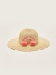 Girl's Straw Fedora Hat with Letter Embroidery Pompom