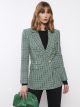 Long Sleeve Plaid Women's Blazer Jacket With Front Button Closure