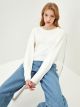 Crew Neck Striped Long Sleeve Women's Tricot Sweater