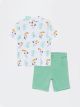 Big Collar Short Sleeve Printed Baby Boy T-Shirt and Shorts 2-Pack Set