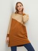 Crew Neck Long Sleeve Women's Tunic with Color Block