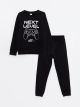 Crew Neck Printed Long Sleeve Boy Sweatshirt and Sweatpants