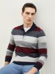 Polo Neck Long Sleeve Striped Men's Sweatshirt