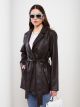 Jacket Collar Straight Long Sleeve Women's Leather Look Coat