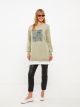 Crew Neck Printed Long Sleeve Oversize Women's Tunic
