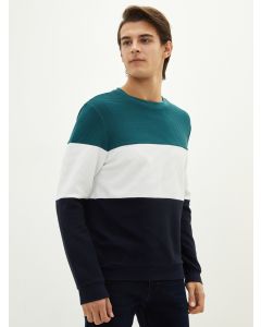 Crew Neck Long Sleeve Men's Sweatshirt with Color Block