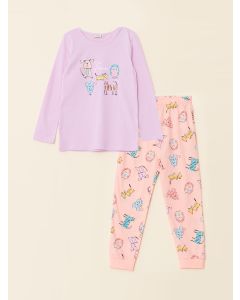 Crew Neck Printed Long Sleeve Organic Cotton Girl Pajama Set