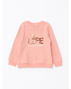 Crew Neck Printed Reversible Sequined Long Sleeve Girl's Sweatshirt