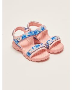 Double Band Patterned Hook and Loop Girls' Sandals