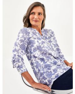 Johnny Collar Patterned Long Sleeve Viscose Women's Blouse