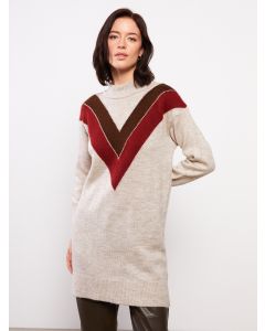 Turtle Neck Patterned Long Sleeve Women's Tricot Tunic