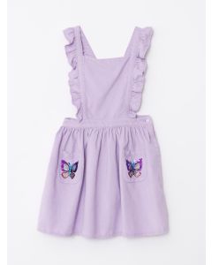 Square Neck Embroidered Velvet Girl Dress