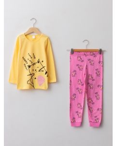 Crew Neck Printed Long Sleeve Girl Pajama Set