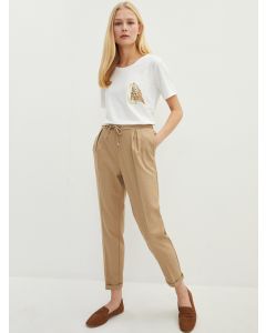 Elastic Waist Standard Fit Straight Pocket Detailed Women's Carrot Trousers