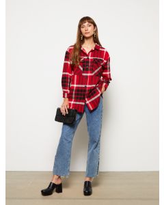 Buttoned Plaid Long Sleeve Gabardine Women's Shirt Jacket