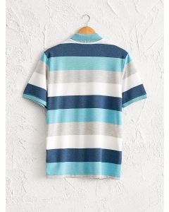 Striped Polo Neck Short Sleeve Cotton T-Shirt