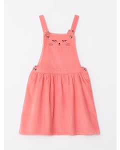 Square Neck Embroidered Strappy Velvet Girl Bib and Brace Dress