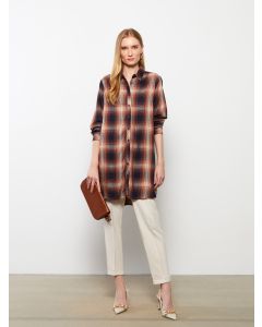 Shirt Neck Plaid Long Sleeve Viscose Women's Tunic