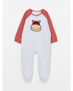 Crew Neck Long Sleeve Embroidery Detailed Baby Boy Jumpsuit