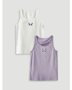 Crew Neck Printed Cotton Girl Singlet 2-Pack