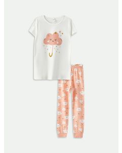 Crew Neck Printed Short Sleeve Girl Pajama Set